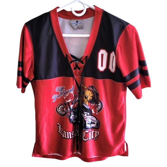 Vtg Cameron's Gear Womens Betty Boop Kansas City Top Sz S Motorcycle I'm Blessed - Picture 3 of 10